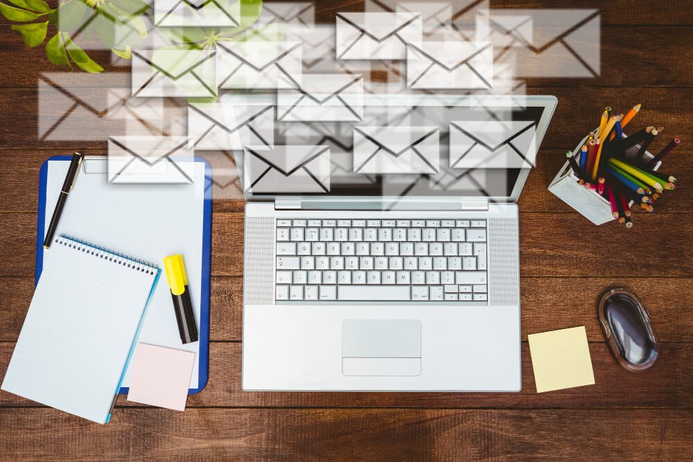 Email marketing inbox and campaign on a laptop screen