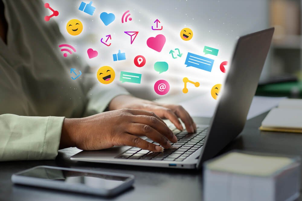 Full social media audit and competitor benchmark data on screen