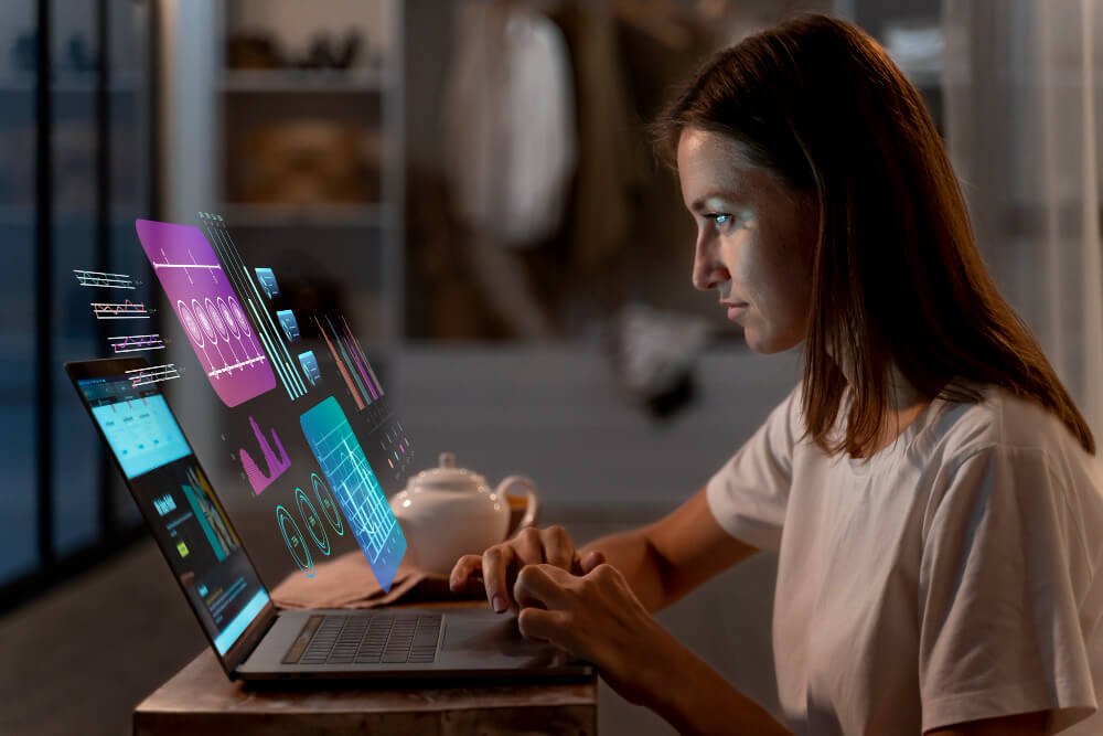 AI-assisted content writing and optimisation on a laptop