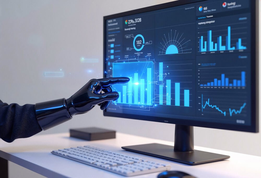 Marketers reviewing AI-driven SEO performance together