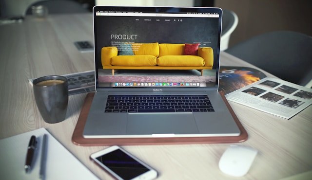 WooCommerce store product page design on a laptop